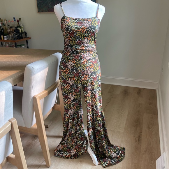 These Three Boutique Floral Printed Bell Bottom Jumpsuit - Picture 1 of 3